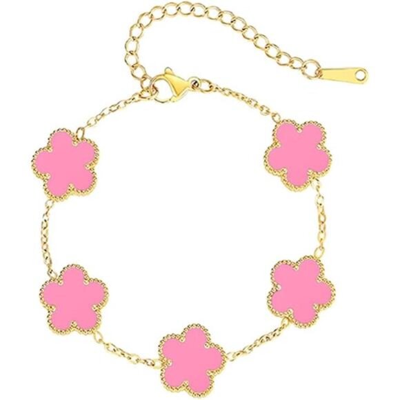 18K Gold-Plated Four Leaf Clover Bracelet for Women,Adjustable lucky Bracelet - Picture 1 of 7